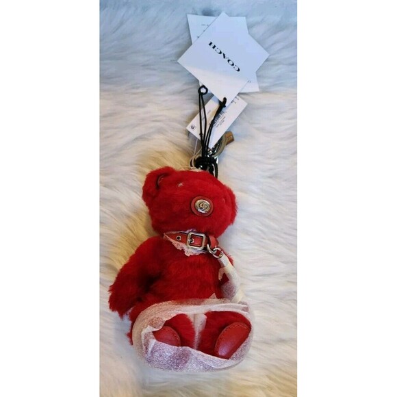 Coach Bear Bag Charm In Signature Shearling Red Nwt - Picture 4 of 6